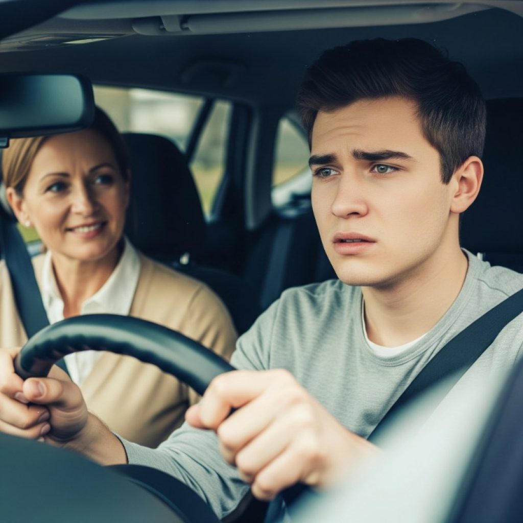 Nervous teen learning to drive with instructor – drivers training near me