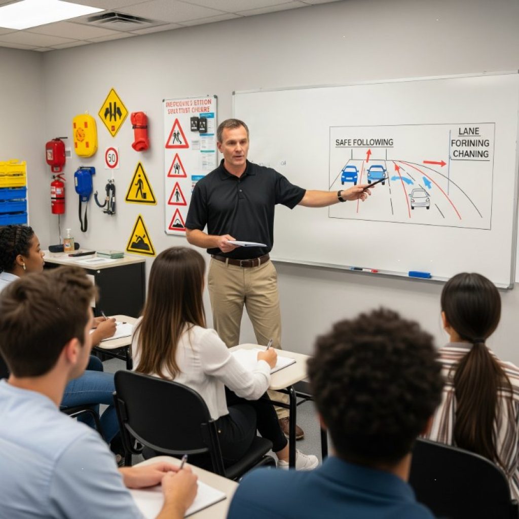 A driving instructor teaching road safety at driving school Valley Ranch