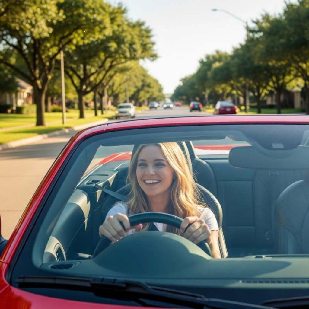 Confident teen driving after completing driving classes in Arlington