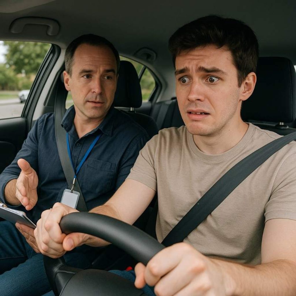 Nervous student in driving class near Arlington