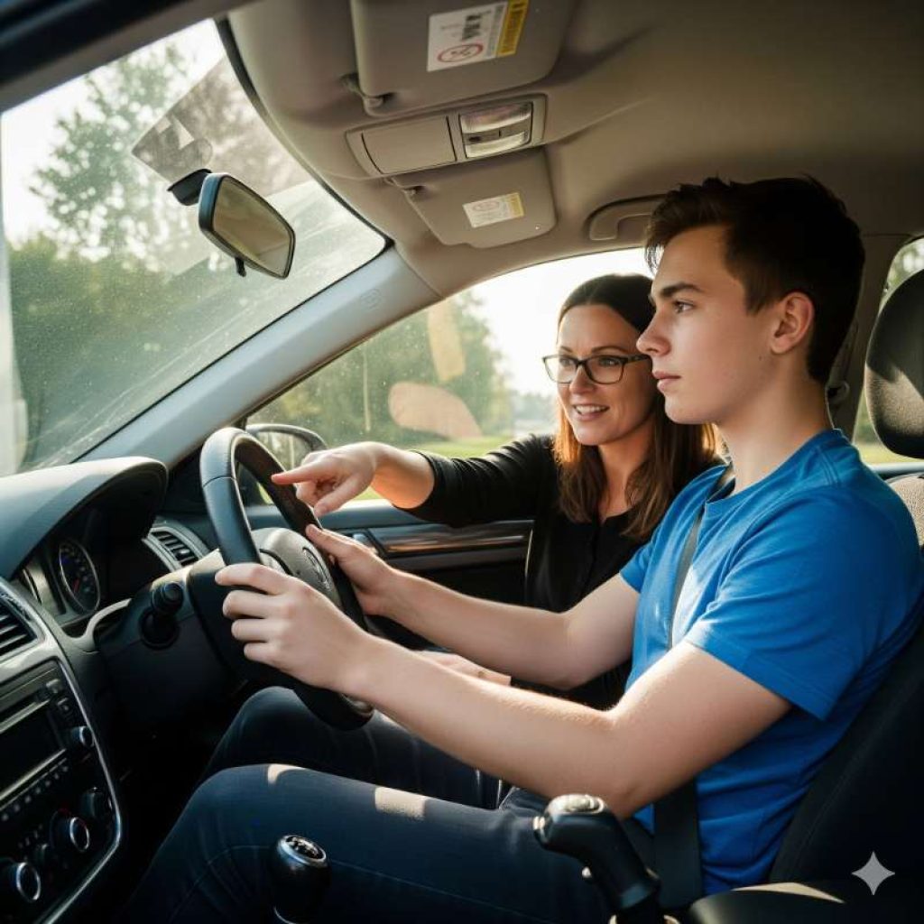 Driving classes in Irving with instructor teaching student behind the wheel.